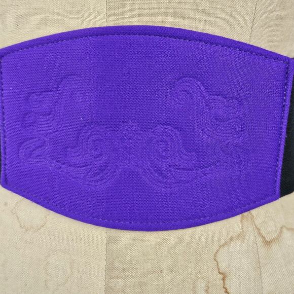 Vintage 80s Wide black purple elastic belt M/L - Picture 2 of 4